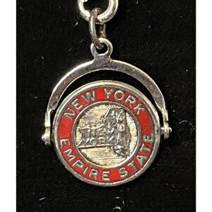 Vintage Sterling Silver New York Map Empire State Spinner Pendant on 18” Chain